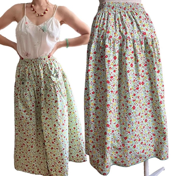 **SOLD** OOAK Vtg 70’s Handmade Psychedelic Floral Prairie Midi Skirt/Maxi Skirt - Picture 2 of 4